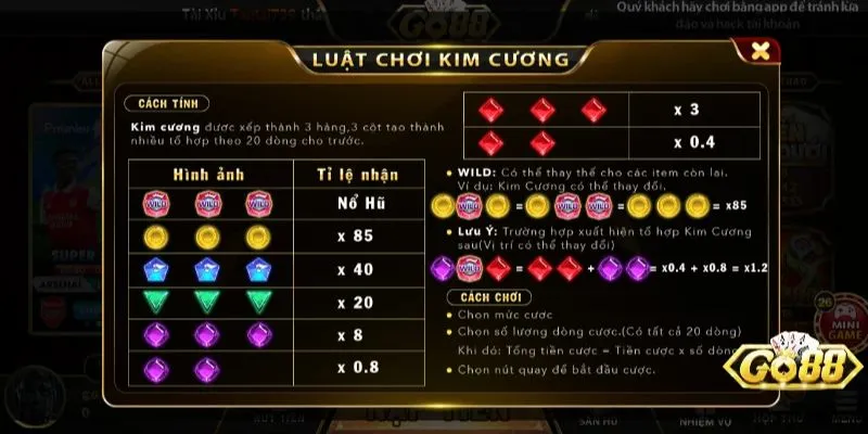 Cách quay thưởng Kim Cương Go88 android_ios