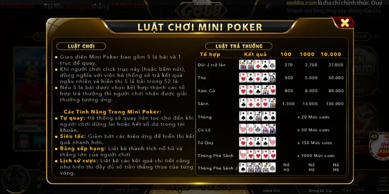 Luật chơi Mini Poker Go88 ios_android