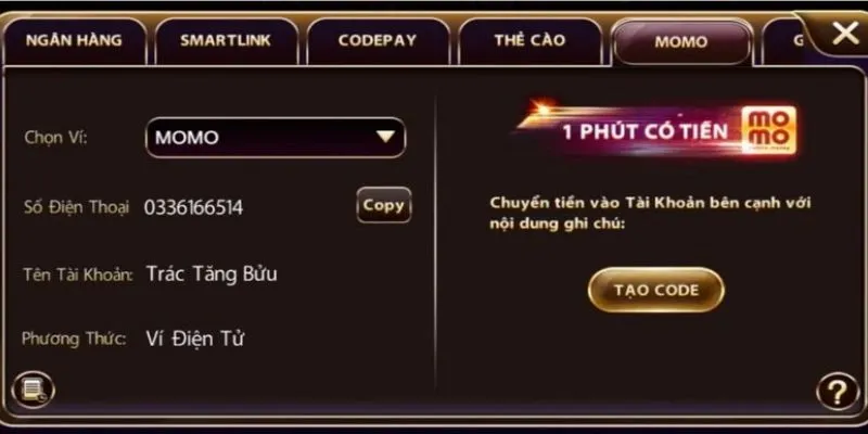 Nạp tiền tại link tải Go88 qua ví momo